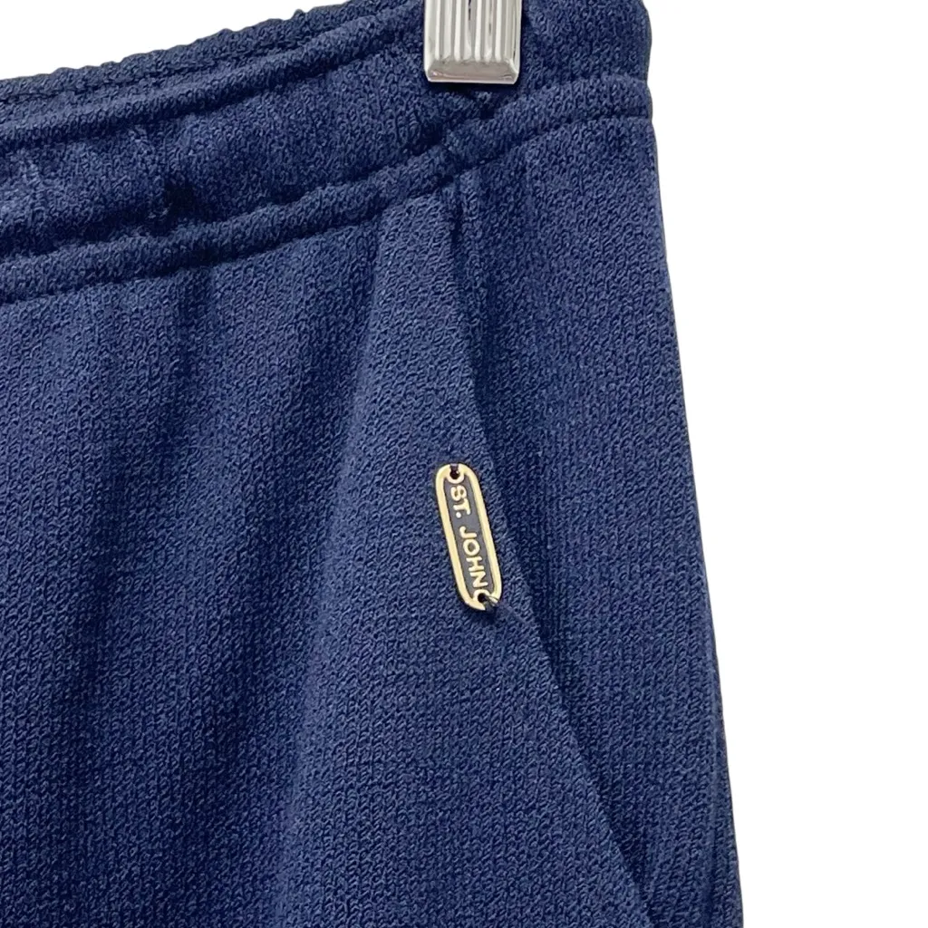 St. John Sport Santana Knit Wide Leg Pants Navy Drawstring Trousers Size Small - Image 4