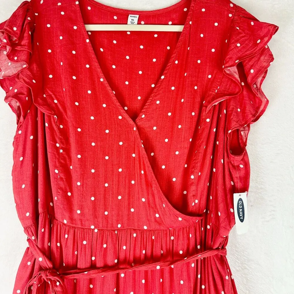 Surplice Wrap Front Midi Dress Red Dots Size XXL NWT Tie Waist - Image 5