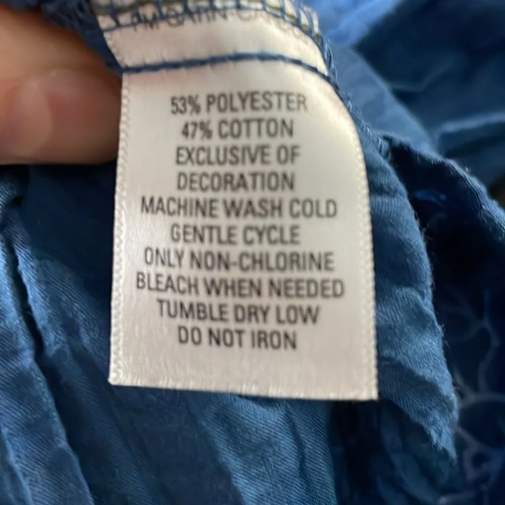 Cottagecore Boho Crinkled Button Down Crew Neck Crochet Detail 3/4 sleeve Large - Image 13