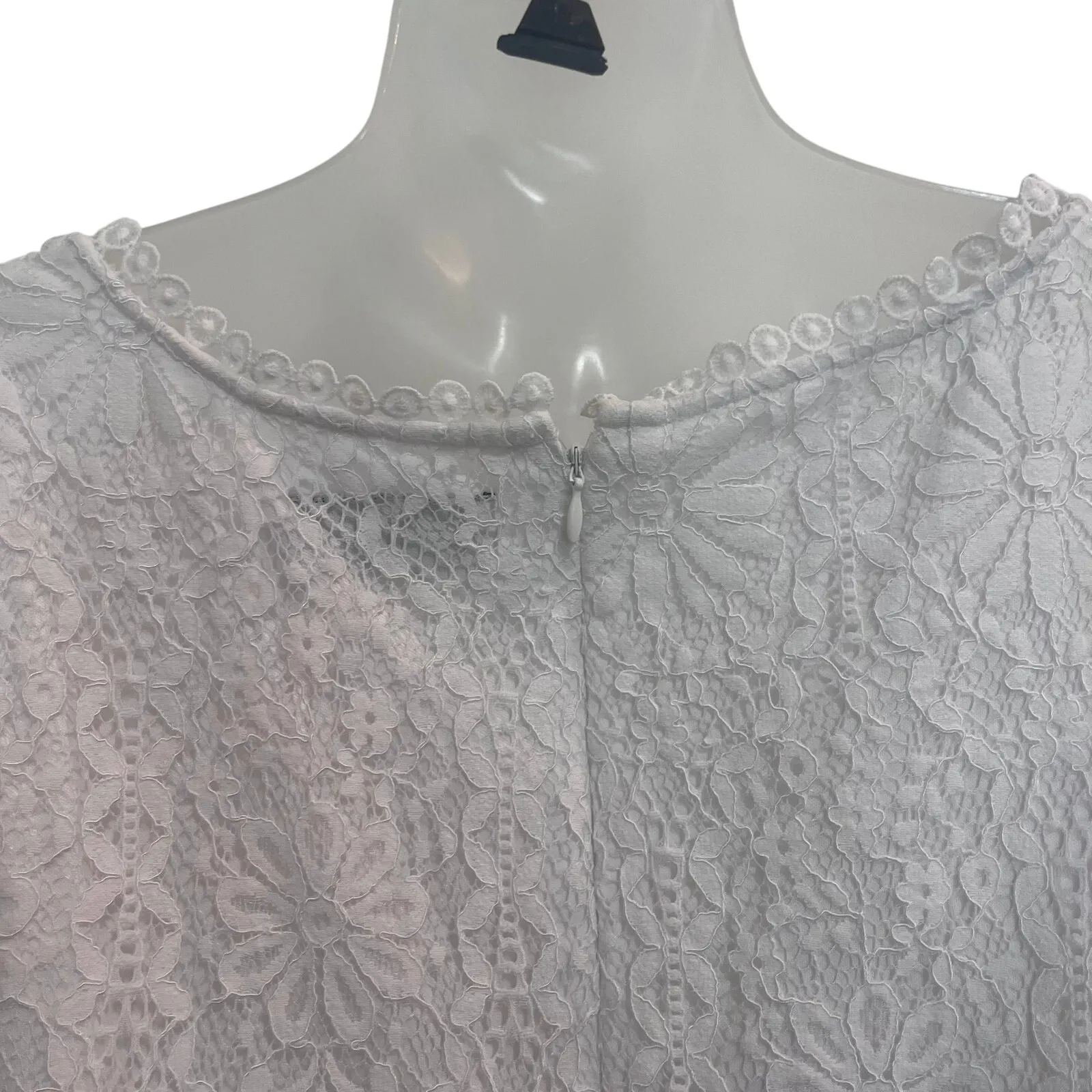 Lane Bryant White Floral Ruffle Mini Blouson-Sleeve Boatneck Lace Dress Size 14 - Image 6