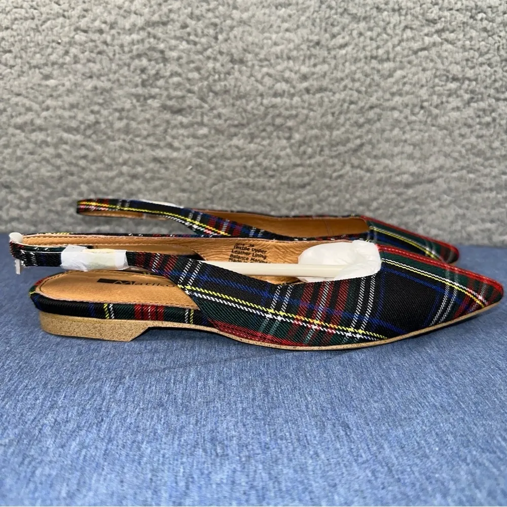 Matiko Shoes Lori Womens EUR 36 US 6 Green Tartan Plaid Point Toe Slingback Flat - Image 4