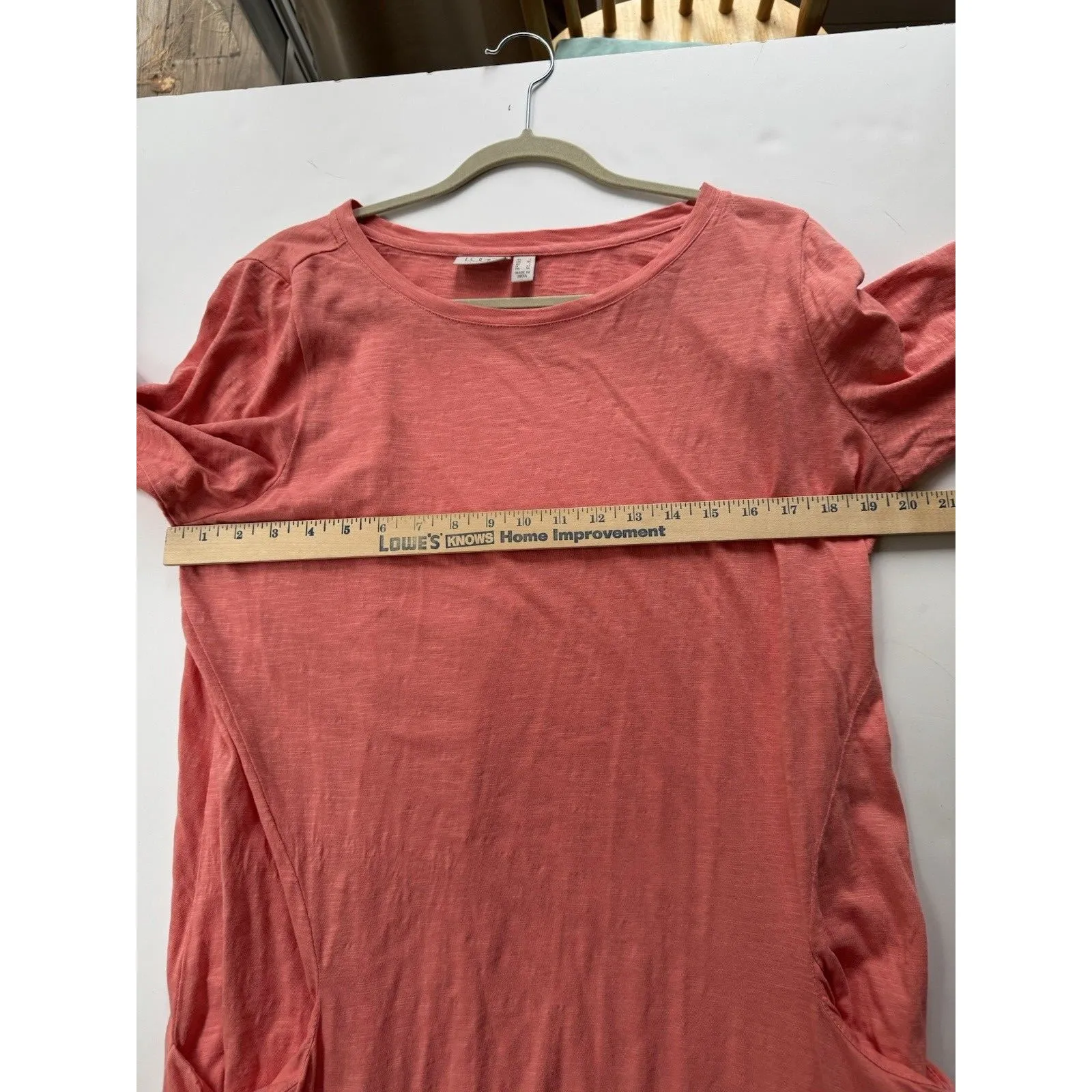 LOGO by Lori Goldstein Womens Cotton Slub Dress L Peach Lagenlook Pockets READ - Image 8
