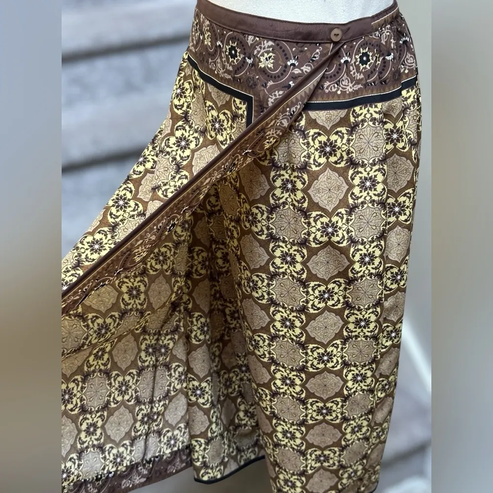 Vintage Sag Harbor Faux Wrap Midi Skirt Brown Geometric Baroque Print Women’s 10 - Image 7