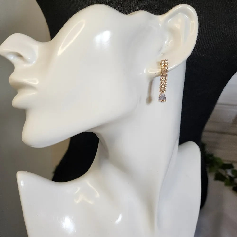 Gold and Cubic Zirconia Glam Necklace Earrings Set New - Image 7