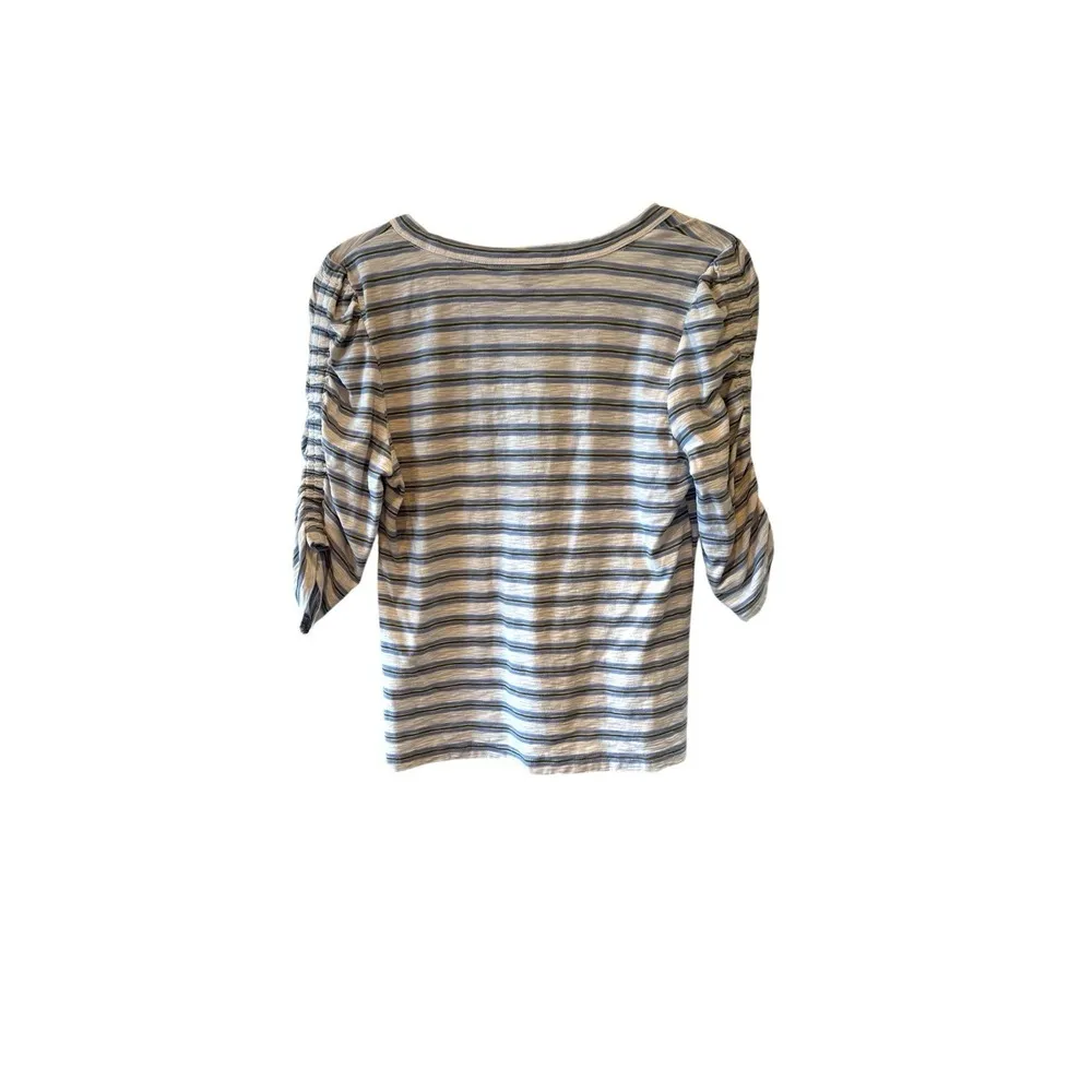 Veronica Beard Women's Netto Tee Size Small Hydrangea/Multi  Striped Ruched Arms - Image 2