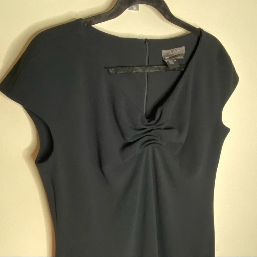 Max Mara Little Black Dress Noir Solid Cap Sleeve Short Cinched Chest Made Italy - Image 3