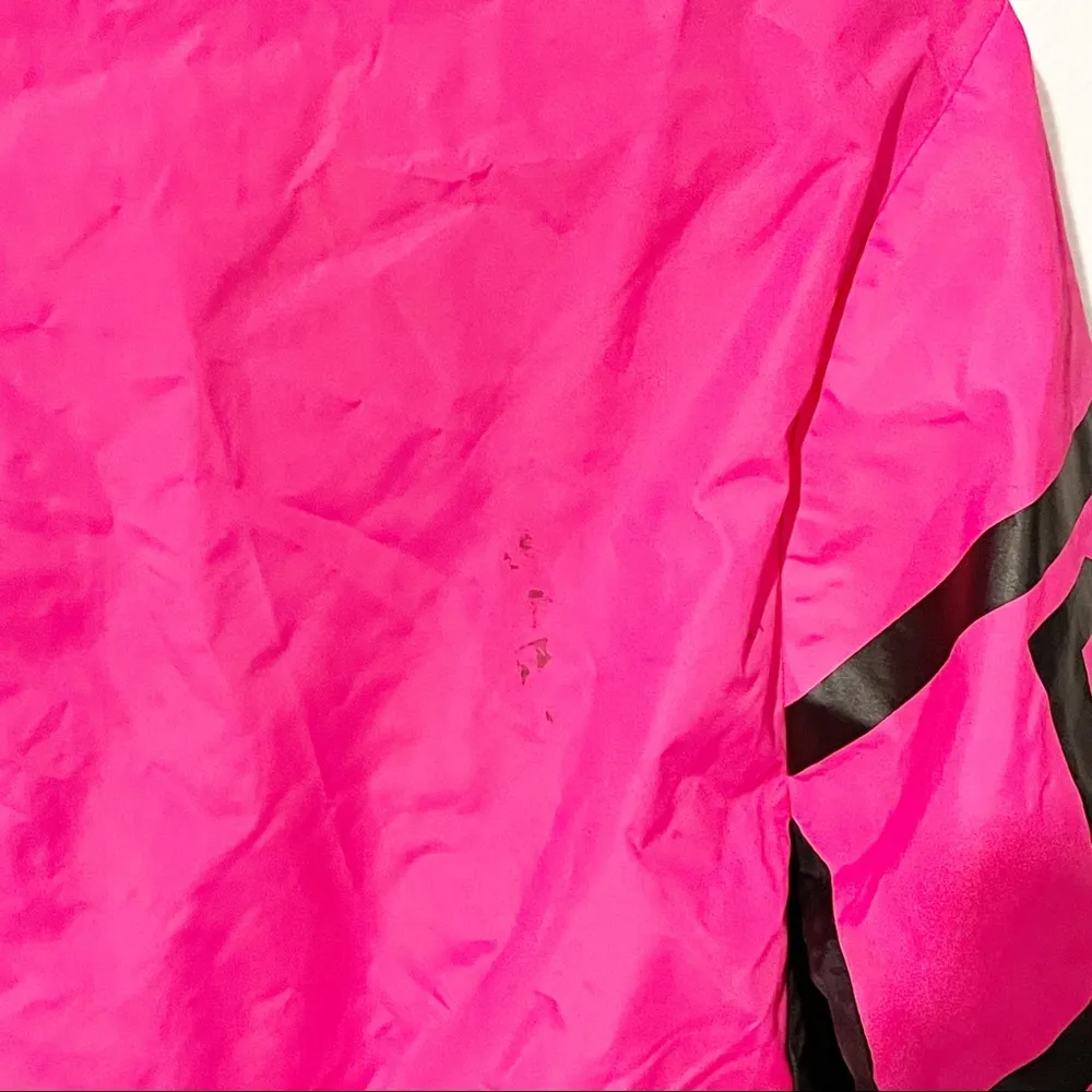 Victorias Secret Pink Hot Pink Black Spellout Hooded Full Zip Windbreaker Jacket - Image 5