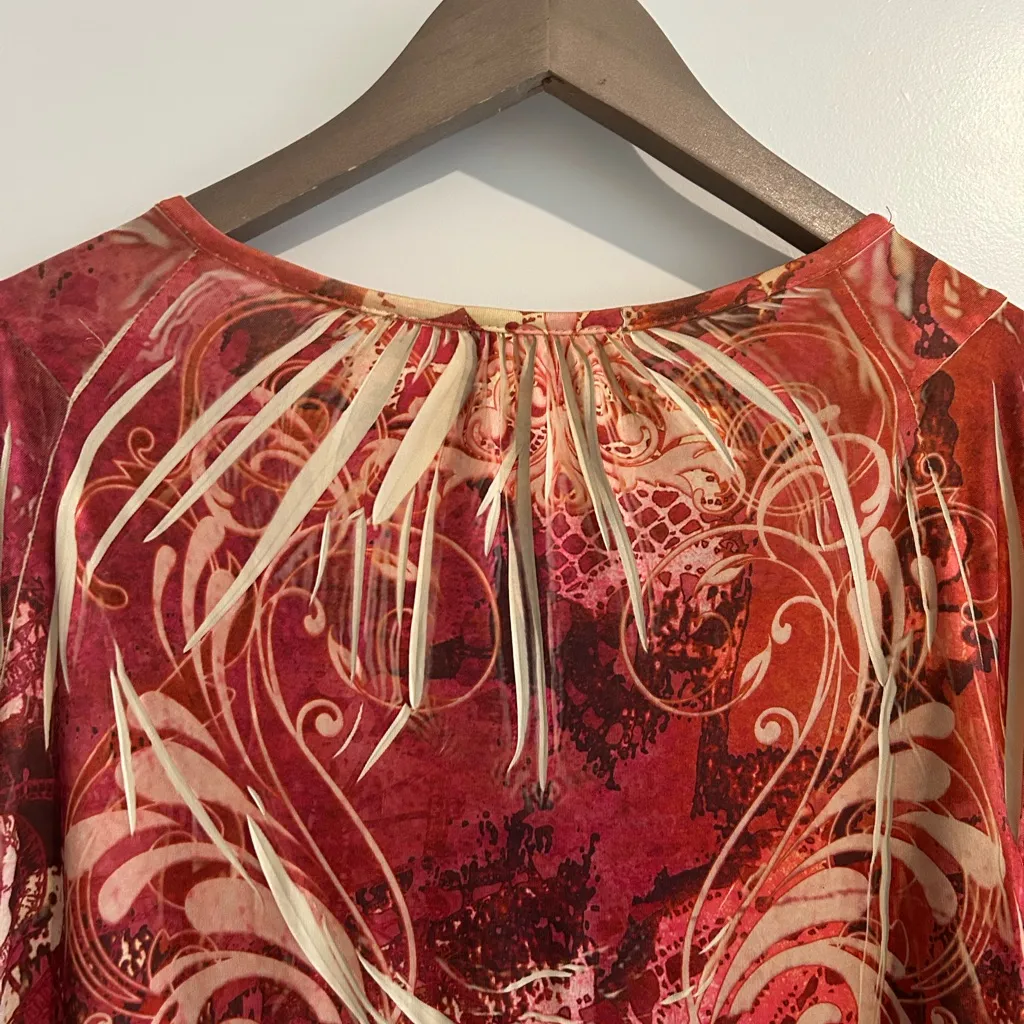 One World Beaded Top Red Tan Size L - Image 9