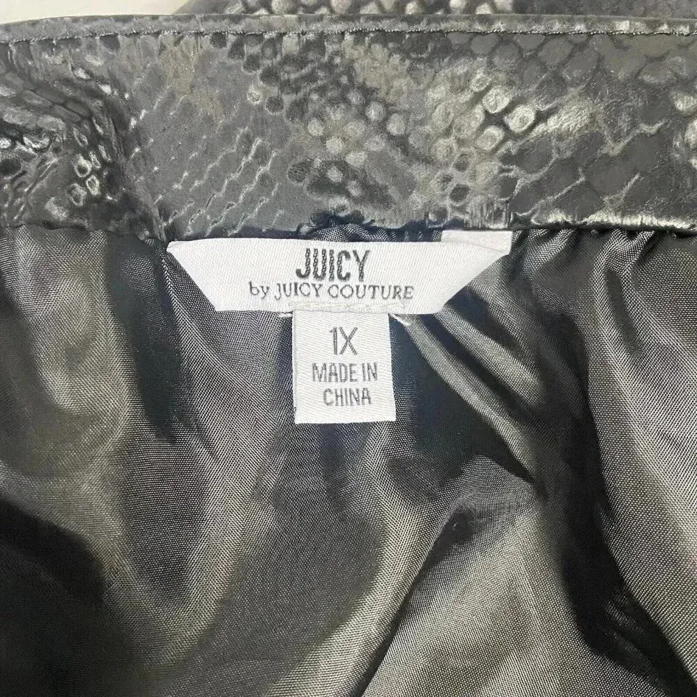 Juicy Couture Short Skirt Snake Skin Pattern Black Box Pleat‎ Size 1X Mini Rock - Image 8