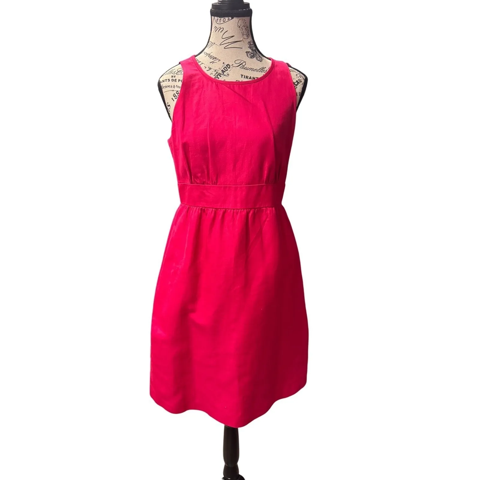 J. Crew Sleeveless‎ Fit Flare Dress Raspberry Pink Cotton Halter Back Size S - Image 2