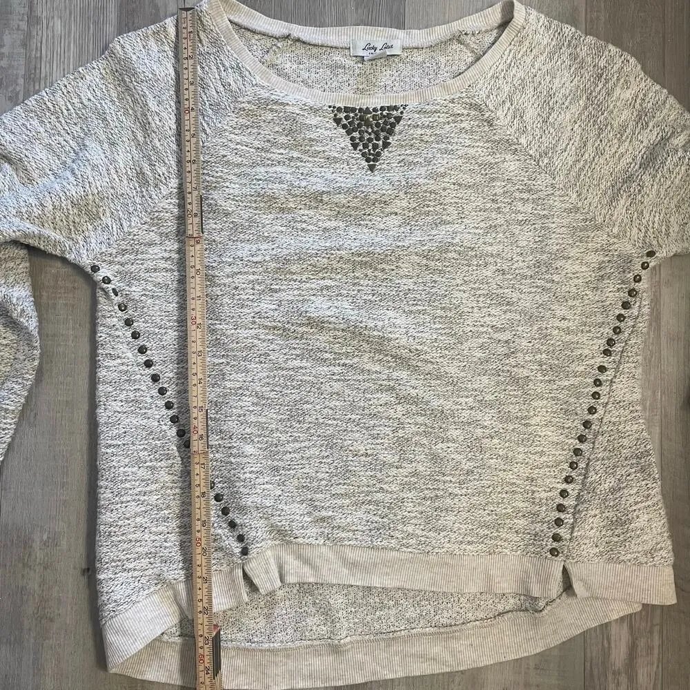 Lucky Lotus Sweater Beige metallic Knit Pullover Embellished Studded Ladies Sz L Gold Size L - Image 5