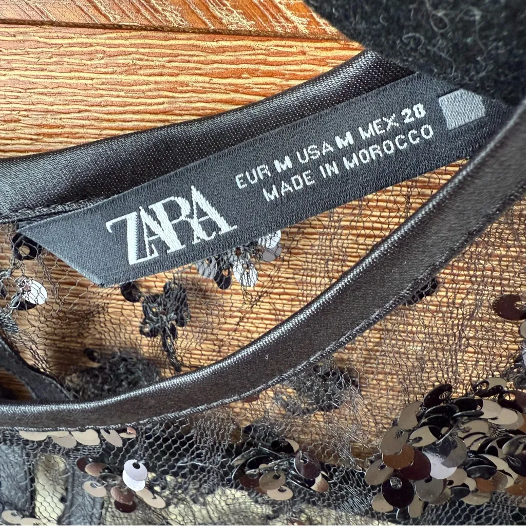 Zara sequin mesh black dress size M - Image 6