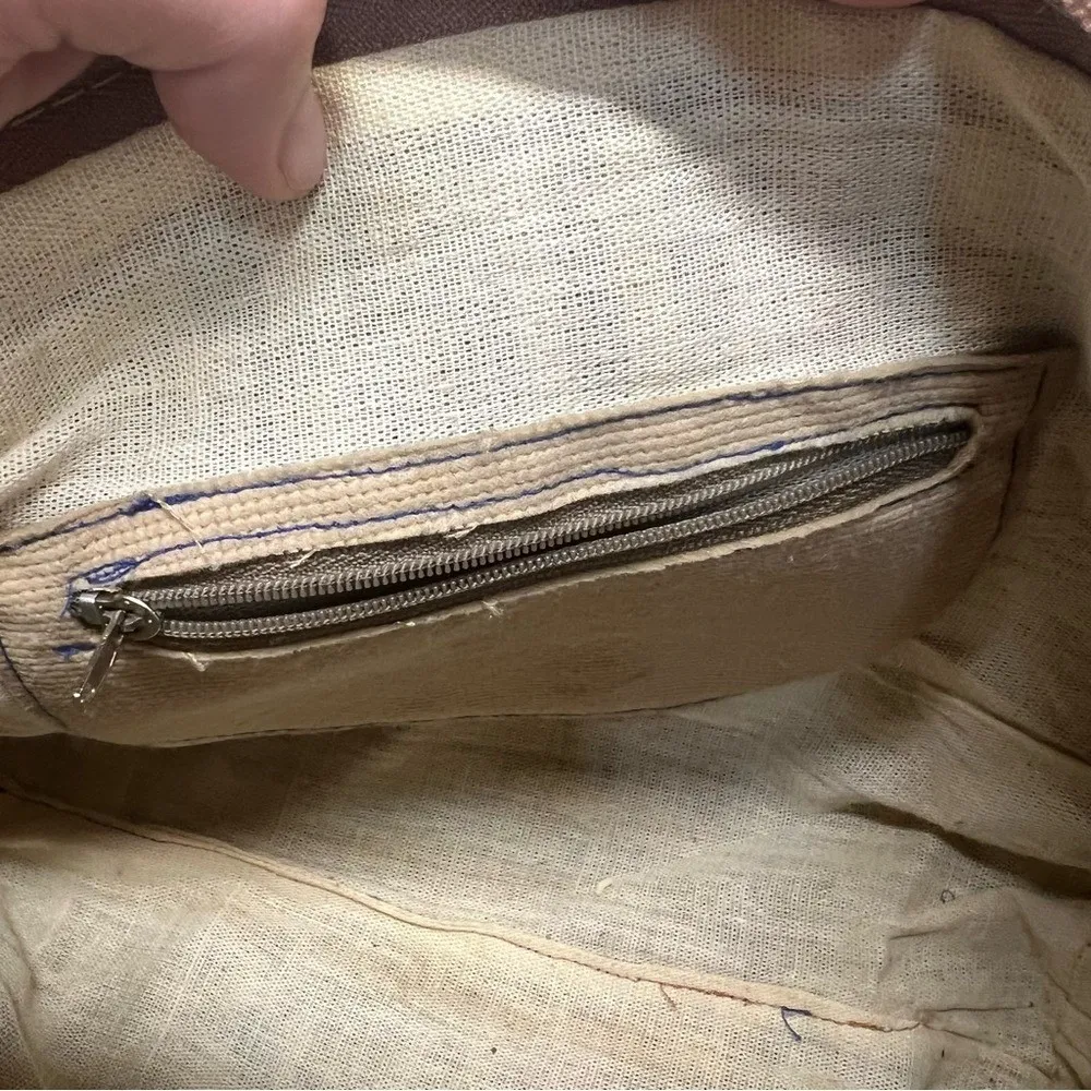 Vintage Boho Aztec Woven Striped Leather Tote Shoulder Bag Hippie Festival OS Red - Image 11