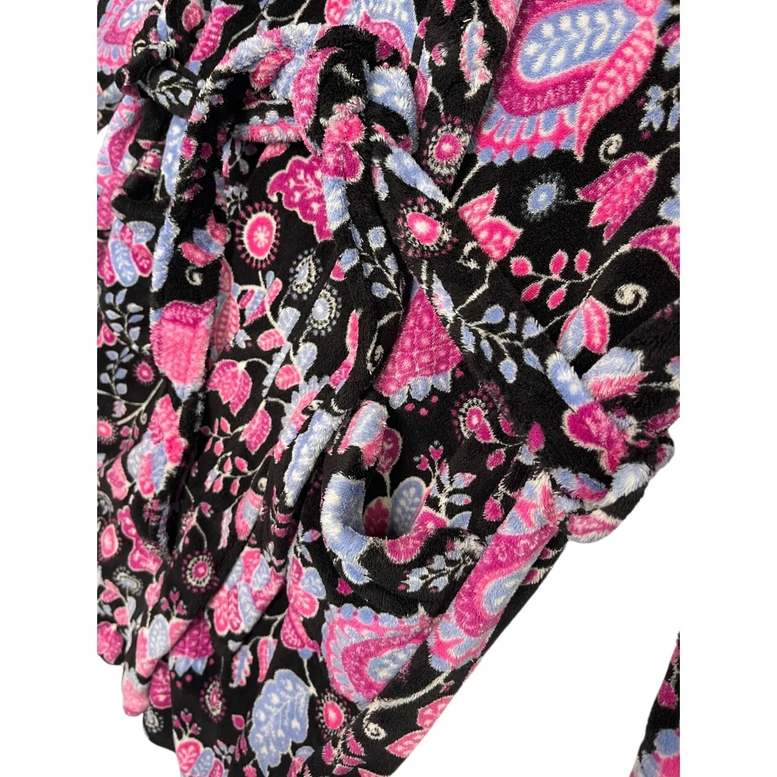 Vera Bradley Robe Womens Small Medium Black Alpine Floral Hoodie Plush Fleece - Image 7