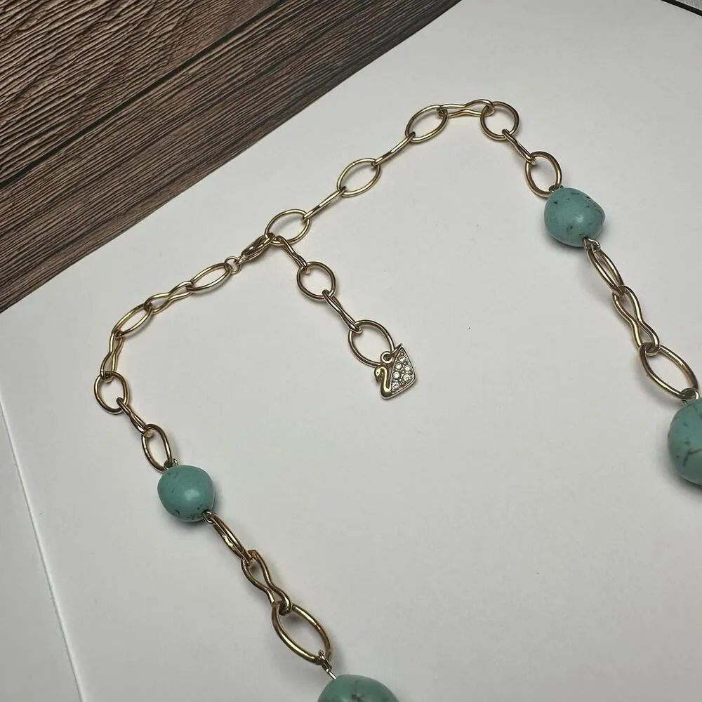 Swarovski Crystal Blue Bead & Enamel Necklace Gold Tone (Swan Signed) - Image 2