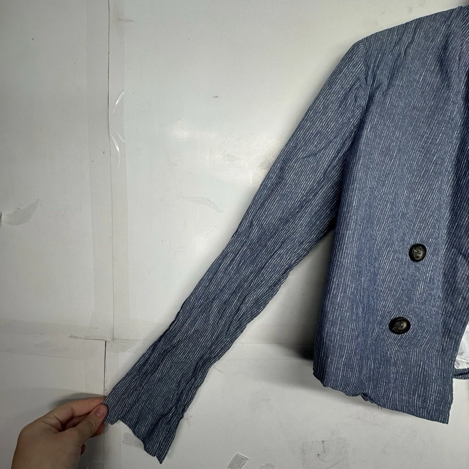 Love & Peace Women’s Medium Blue Cropped Jacket Blazer Button Front Casu - Image 2