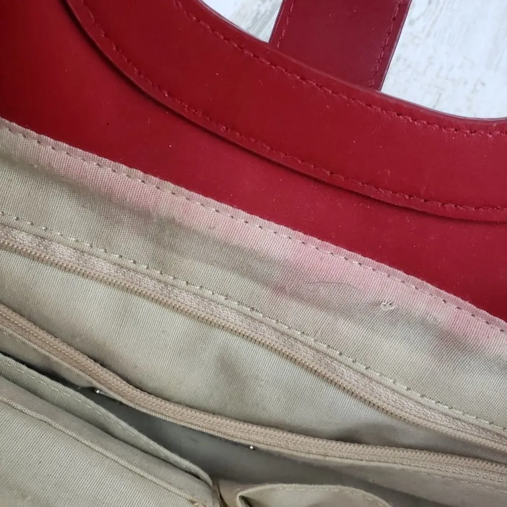 Valerie Stevens Beige Woven Red Faux-Leather Trim Handbag Women's Purse - Image 10