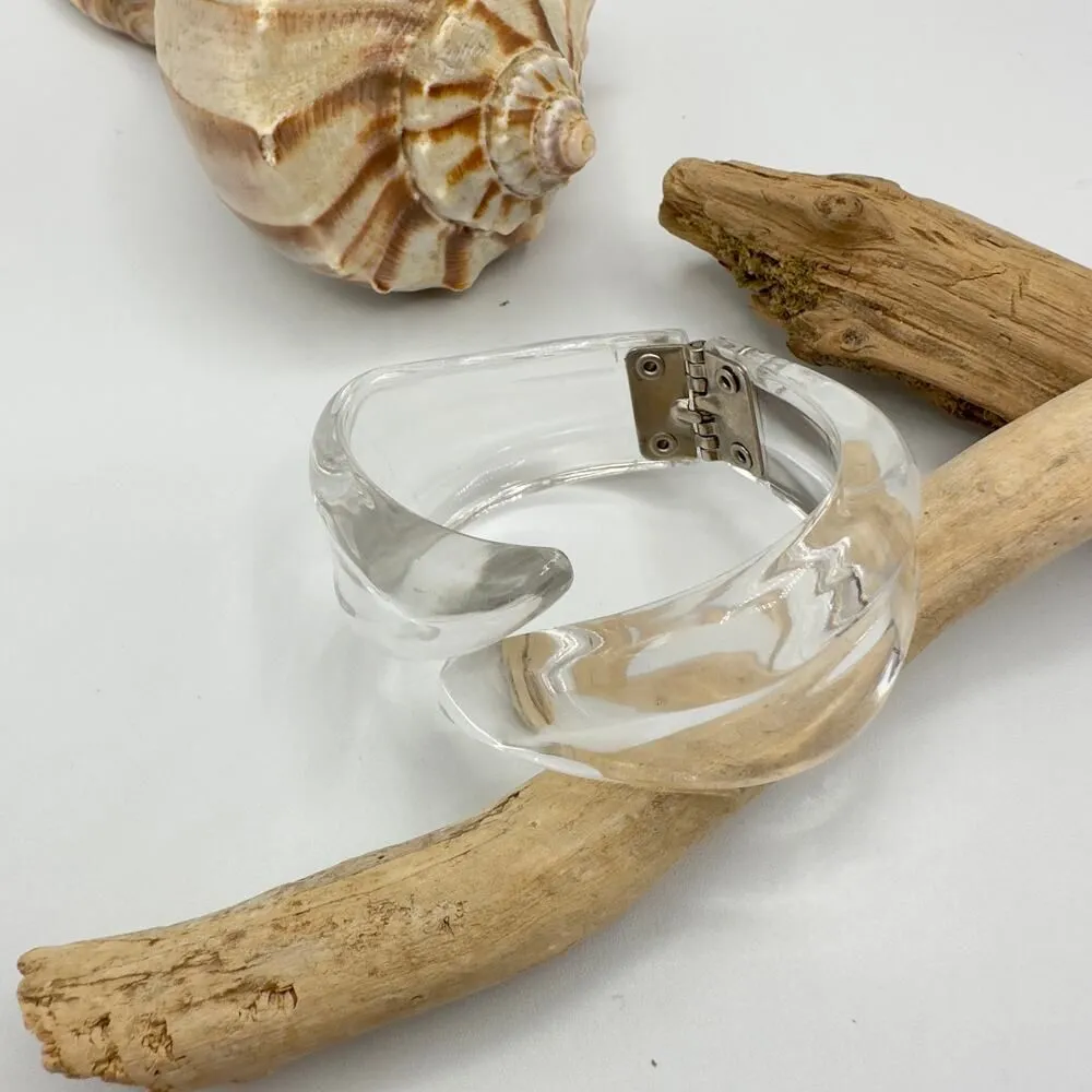 60's Vintage Clear Lucite Hinged Clamper Bracelet - Image 2