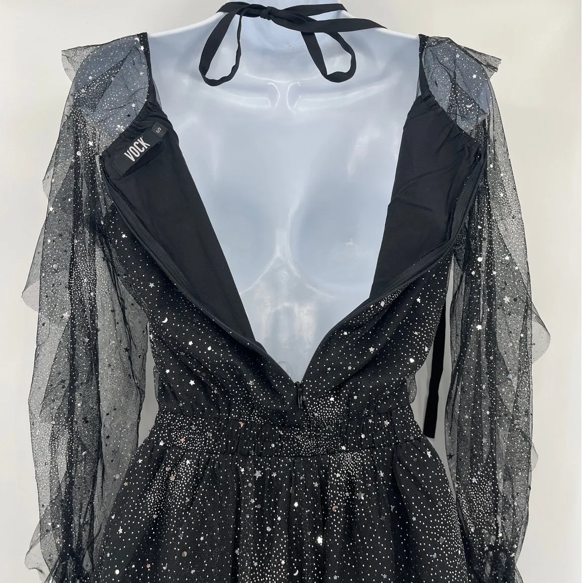 Vock Y2K Mesh Romper Sz S Fairy Grunge Whimsigoth Glitter Celestial Festival Black - Image 12