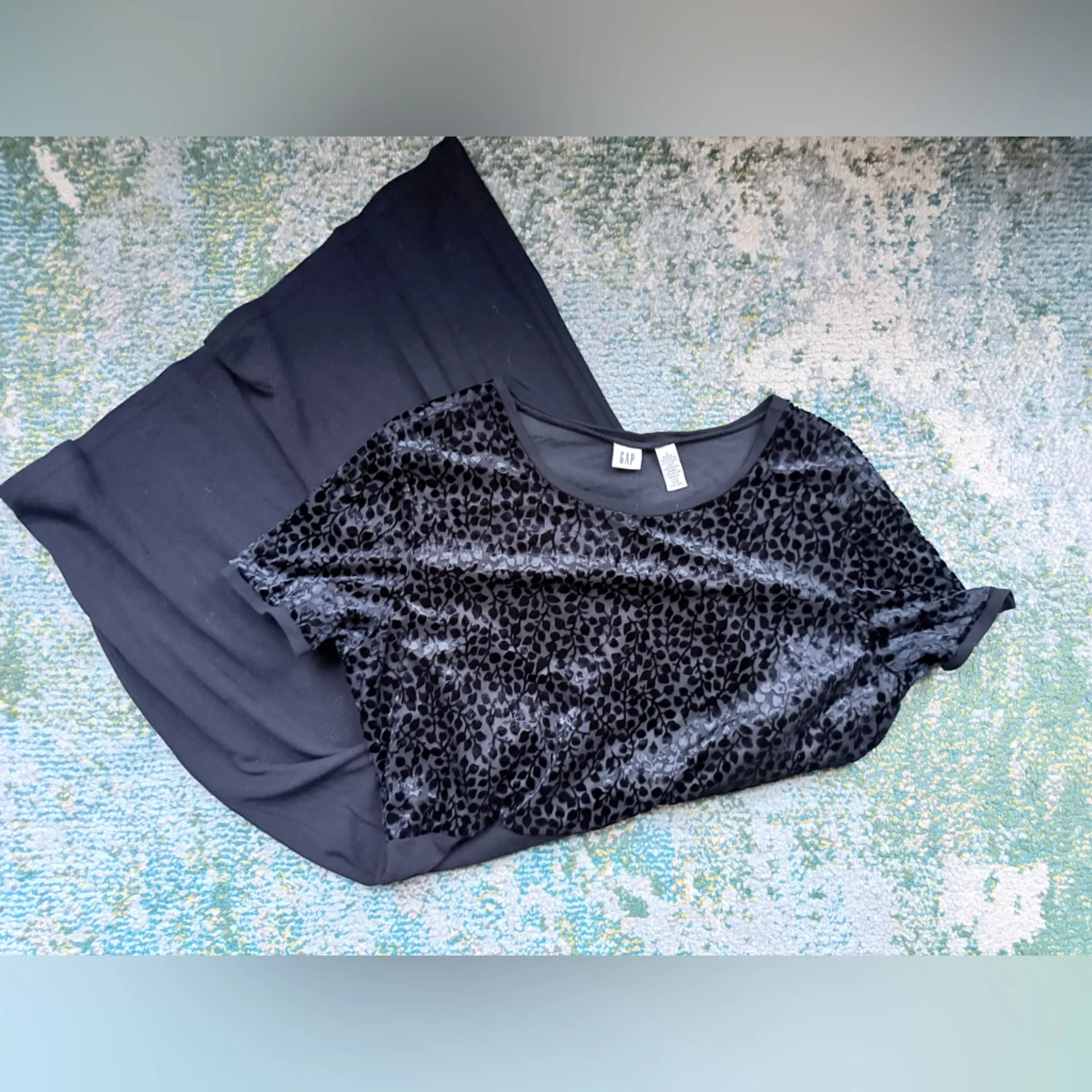 Vintage 90s Gap floral velvet top black dress, size large - Image 7