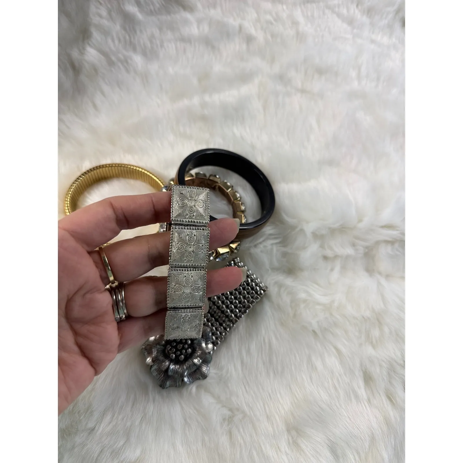 Lot of 6 vtg Women's Bracelets Bangle Cuff Chain Charm Statement Fashion Jewelry Silver - Image 8