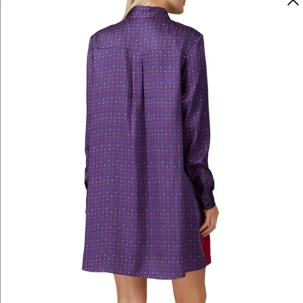 Thakoon Collective Printed Mini Shirt Dress, Cinched Diamond Shirt Dress Size 10 Purple - Image 4