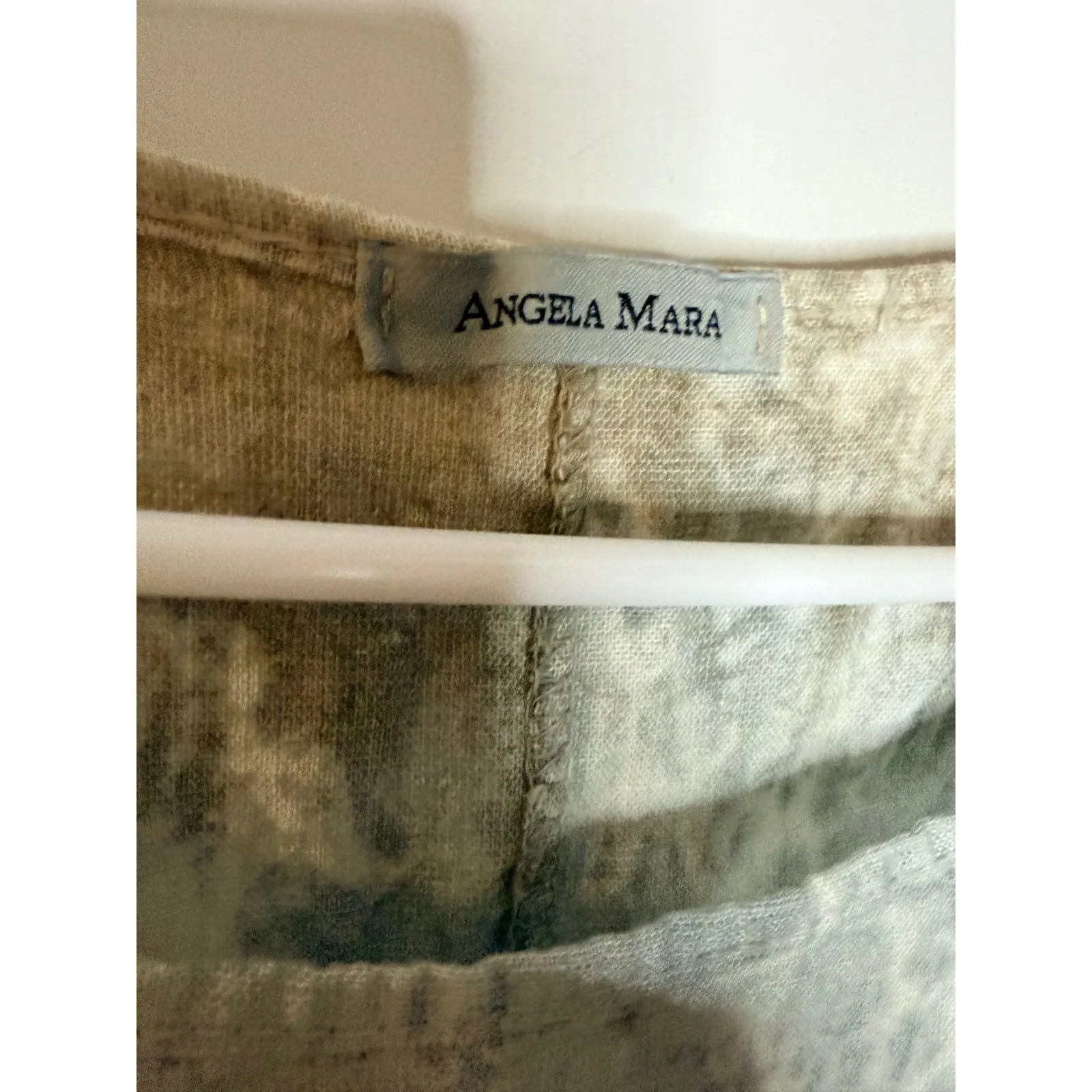 ANGELA MARA Tie Dye Linen Blend Tunic Dress Top Italy Lagenlook Tan Size L - Image 2