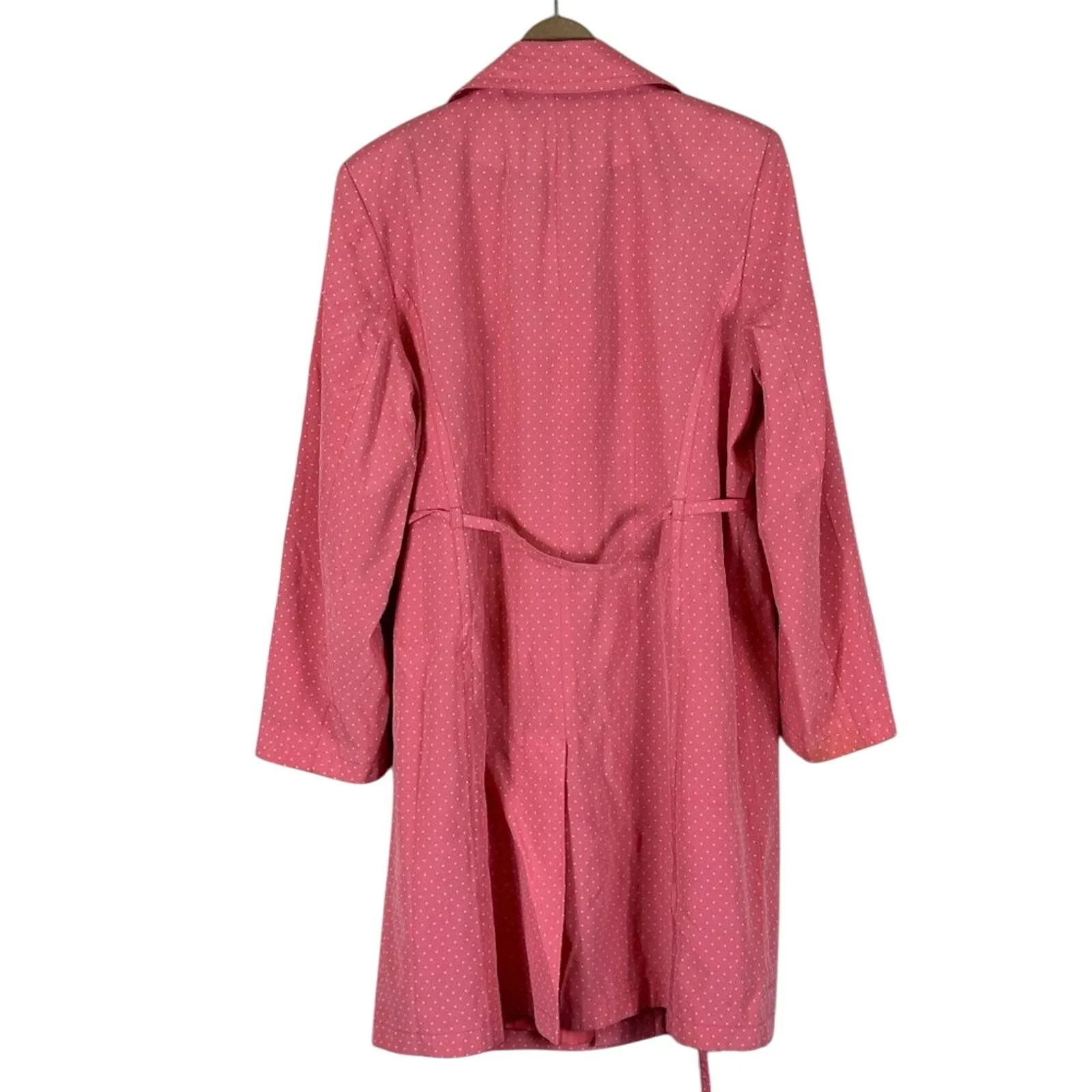 Vintage Gallery Trench Coat Womens L Pink Polka Dot Belted Button Up Retro 60s - Image 3