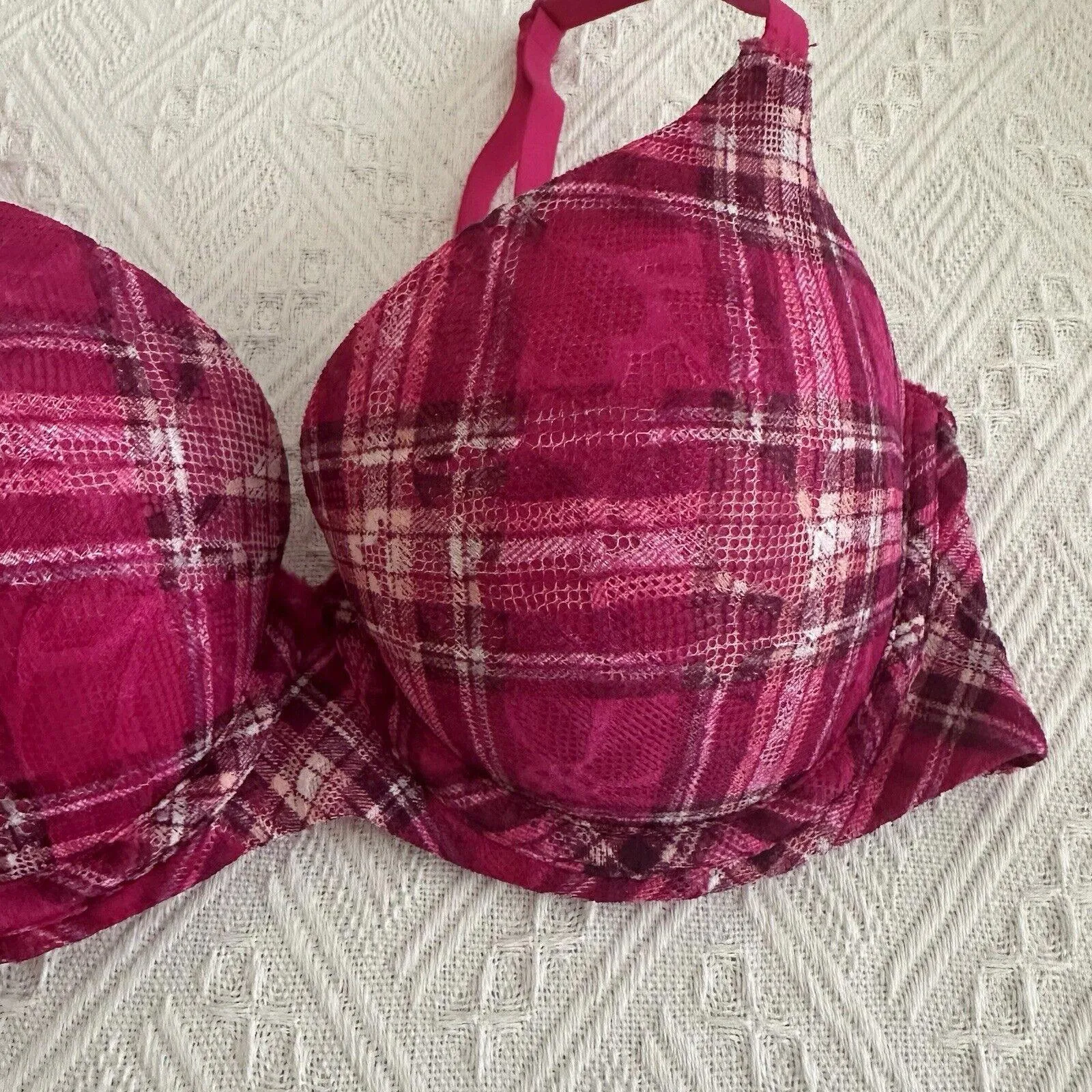 No Boundaries Pink Plaid Push Up Padded Bra 32D Underwire - Image 2
