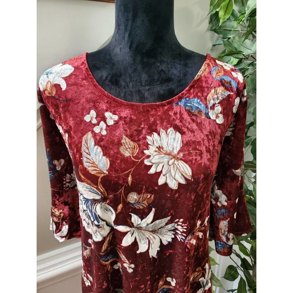 Spin Women's Maroon Floral Polyester Round Neck 3/4 Sleeve Knee Length Dress 3XL Size undefined - Image 5