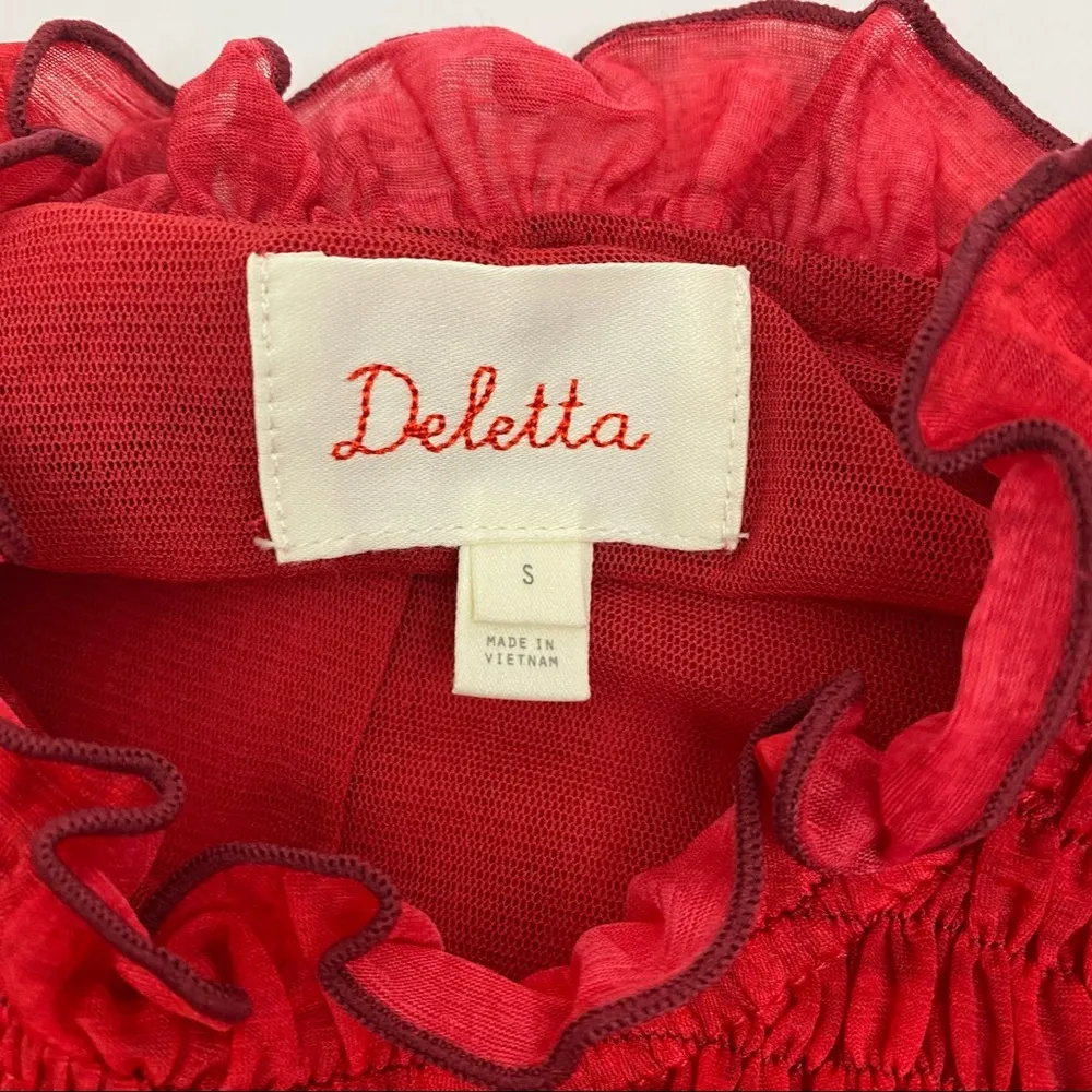 Anthropologie Deletta Epona Tropical Bird Floral Mock Sleeveless Top Red - Image 11