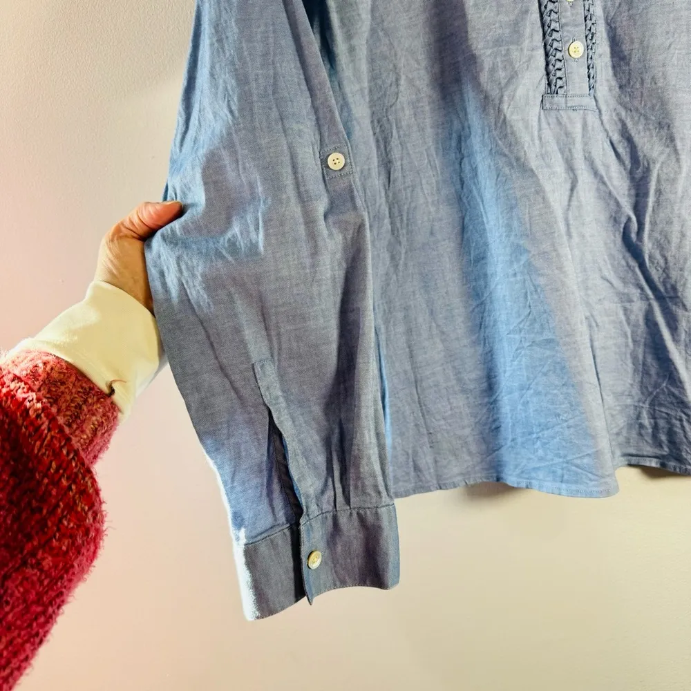 Talbots Denim Embellished Patty Tab Long Sleeve Top Blouse Size Medium - Image 3