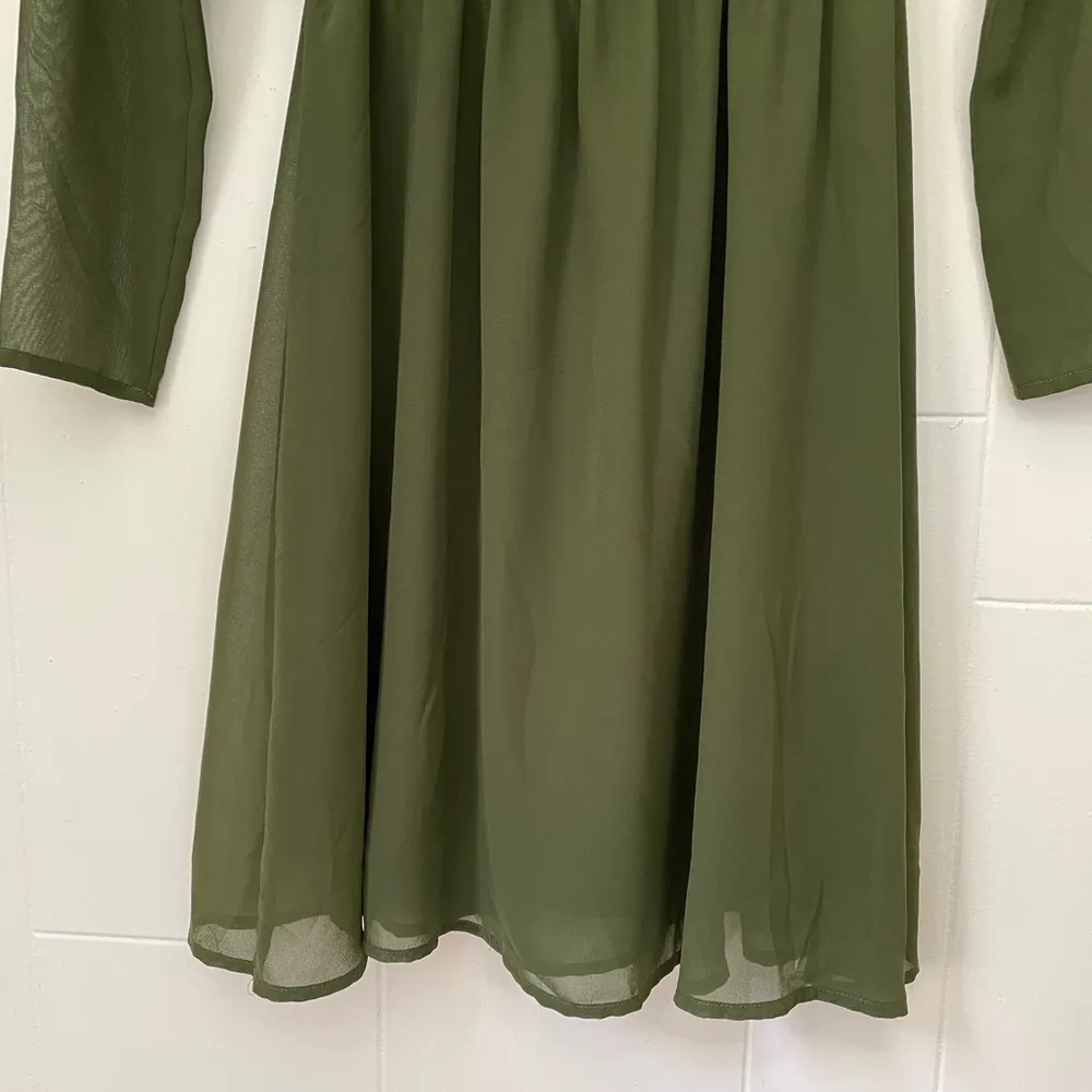 Tahari Green Long Sleeve Dress Black Lace Shoulder Arthur S. Levine ~ Size XS - Image 10