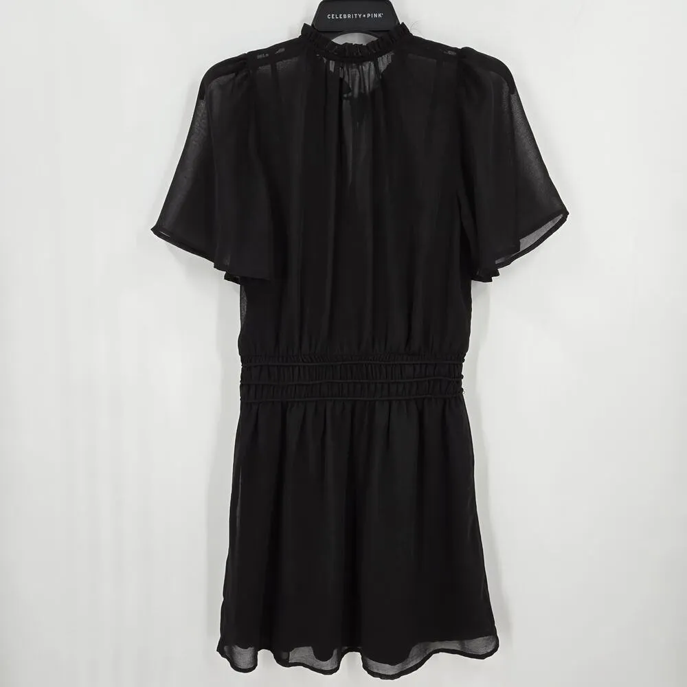 Socialite Black Sheer Smocked Waist Front Tie Mini Dress - Image 2