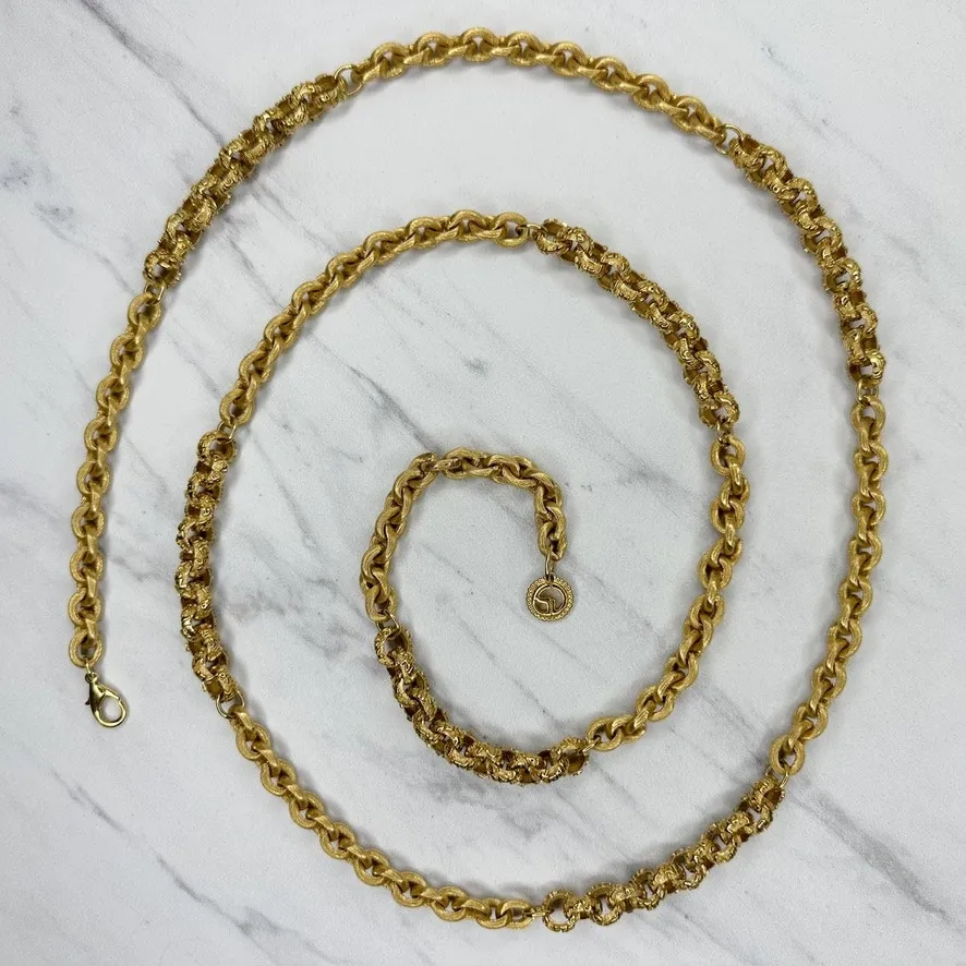 St. John Gold Chain Necklace 46" Palm Beach New York Text Links Statement ✨ - Image 2