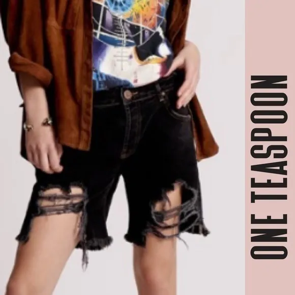 ONE Teaspoon WORN BLACK STEVIES LONG LENGTH BOYFRIEND SHORT 26 - Image 3