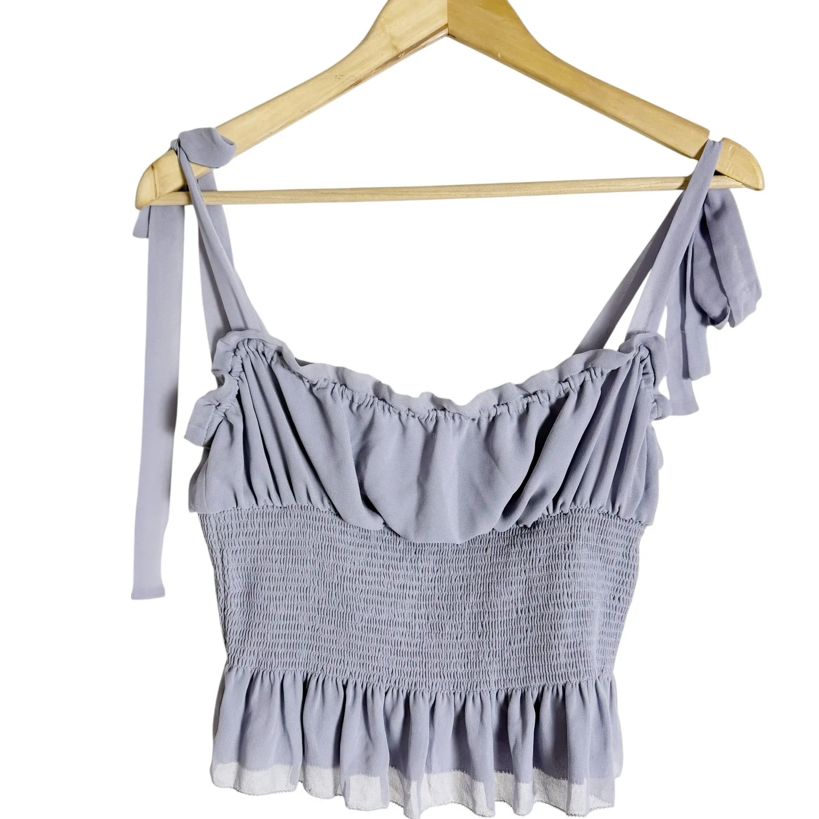 Wilfred Ballad Lavender Purple Chiffon Smocked Tie Shoulder Ruffled Top S - Image 3