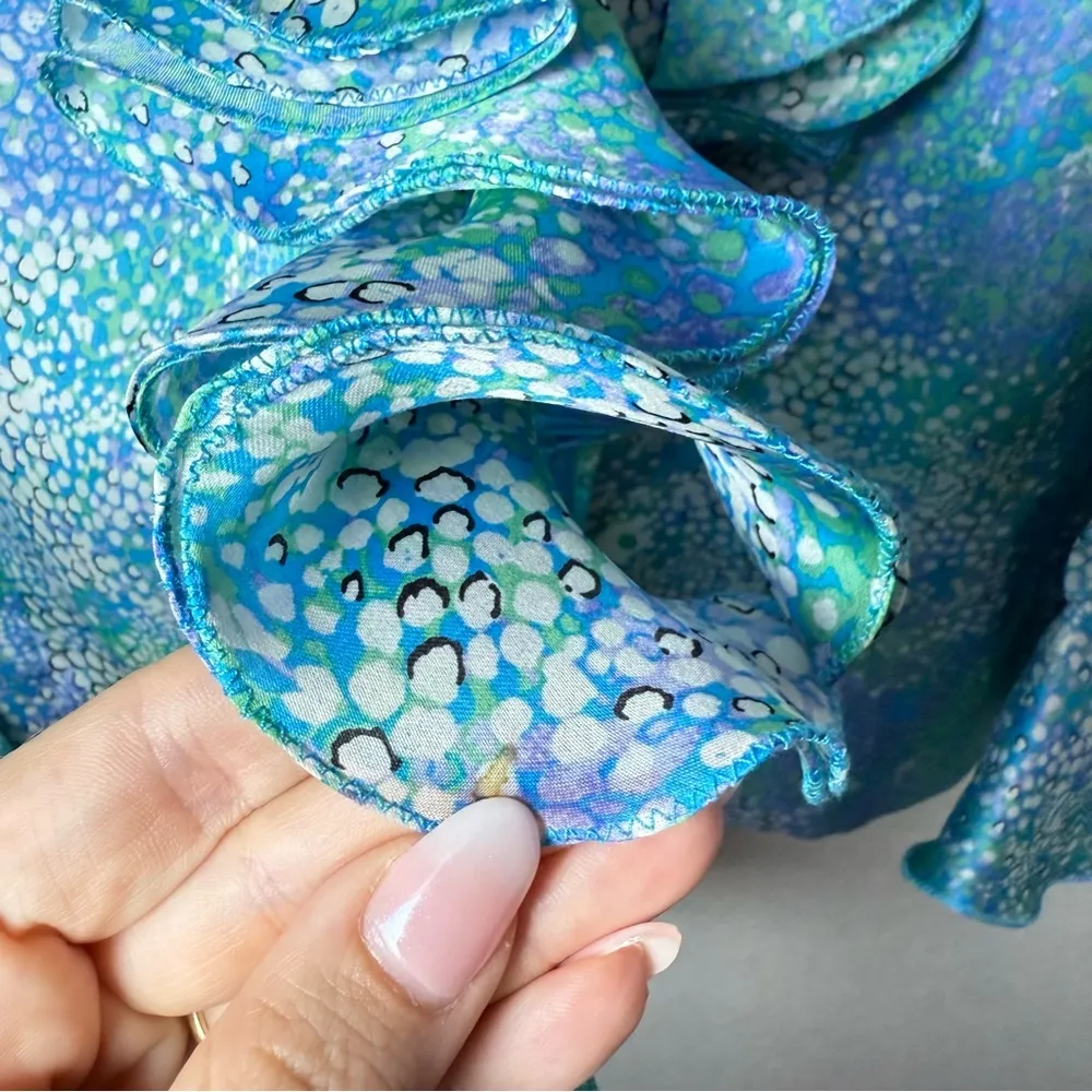 Frascara Women’s 100% Silk Formal Jacket and Shell Blue Ruffles size 10 - Image 15