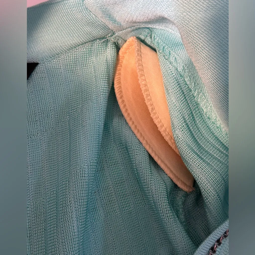 Ming Wang Turquoise Aqua Chain Textured Knit Clasp Open Cardigan Sweater Jacket - Image 8