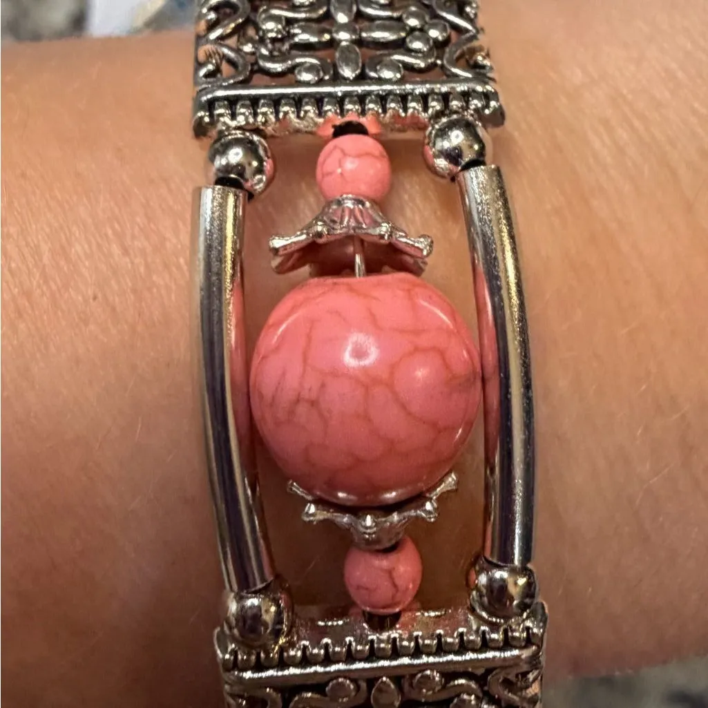 Turquoise and Pink Beaded Bracelet Set Blue - Image 5