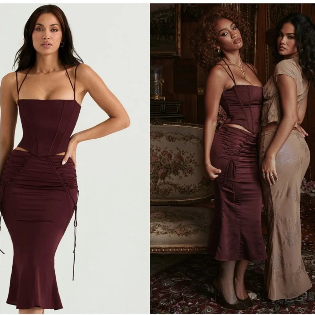 HOUSE OF CB 'Chantelle' Wine Satin Corset NWOT size XS‎ - Image 9