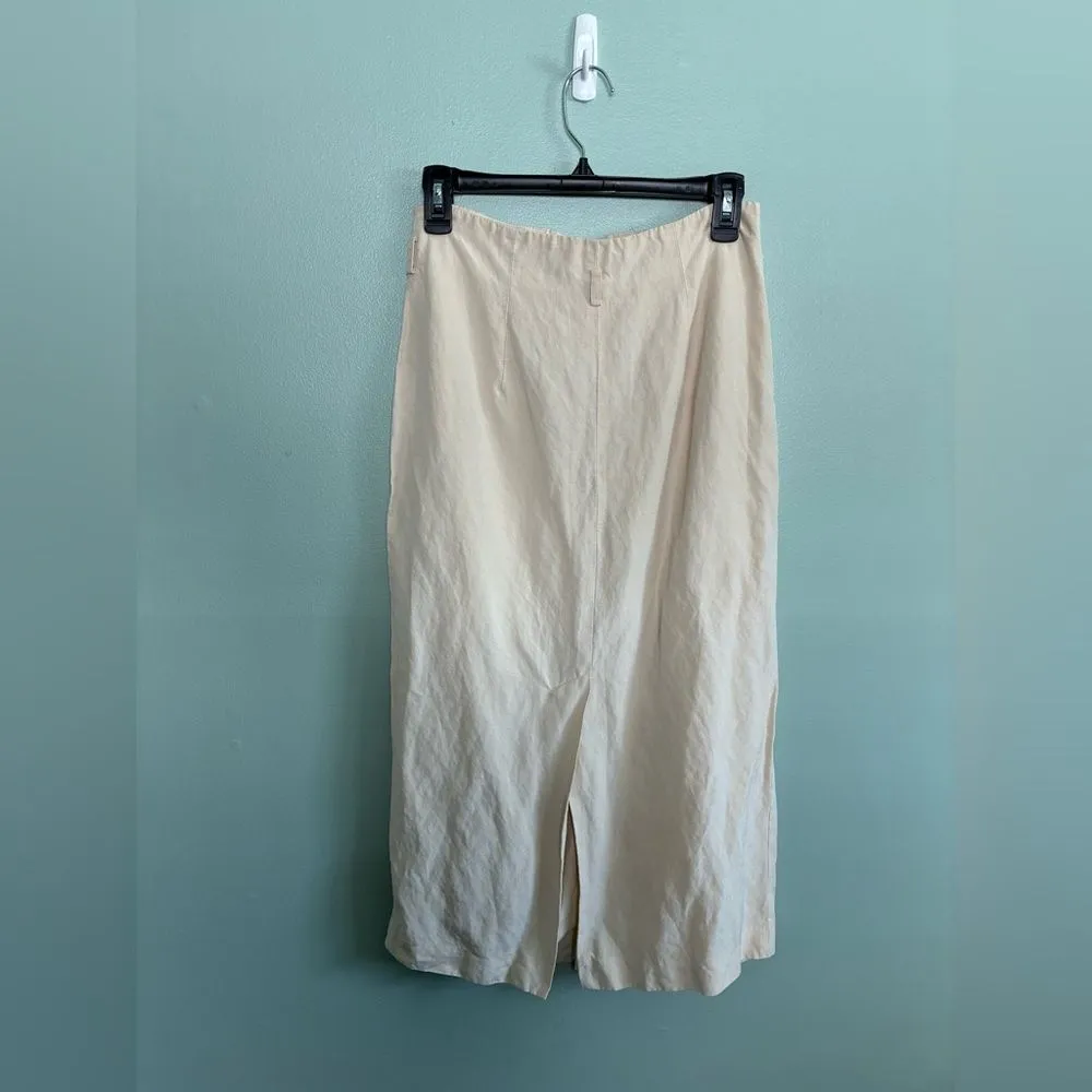 VTG Express Cream Button Down Midi Silk Linen Skirt Pearlized Buttons Sz 7/8 P - Image 5