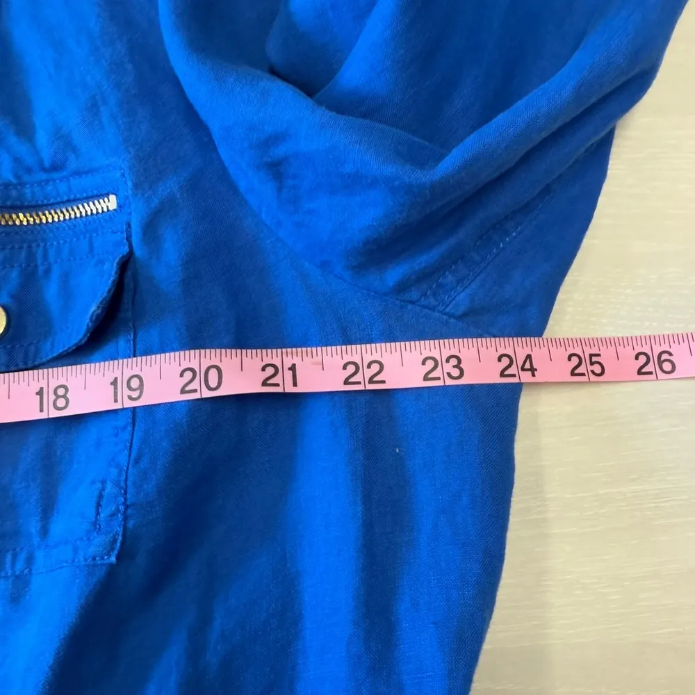 Chico's 100% Linen Utility Jacket Size 3 Cobalt Blue Field Minimal Travel Casual - Image 5