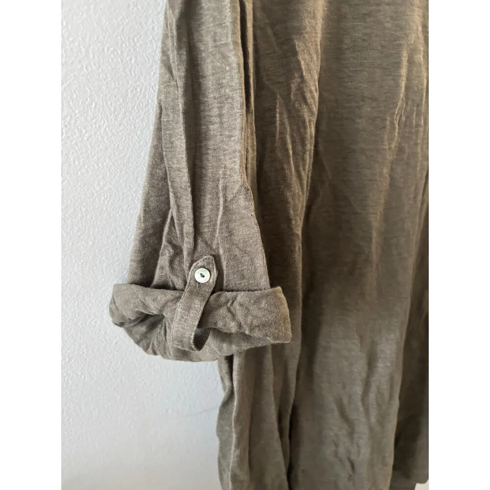 Adrienne Vittadini Womens Linen Top 2X Brown 3/4 Sleeve Lagenlook Neutral Beachy - Image 5
