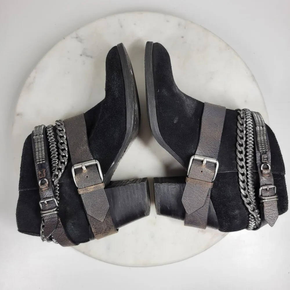 Trouve Bristol Womens Chained Ankle Boots 7M Black Suede Leather Western Bootie Size 7 - Image 7