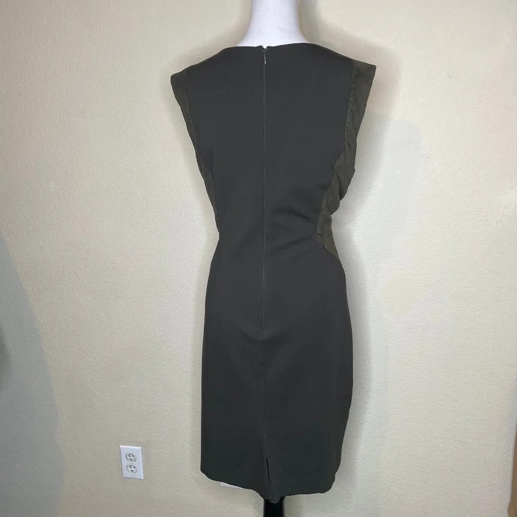 Olive Green Faux Suede Panel Sheath Dress Size 14 - Image 3