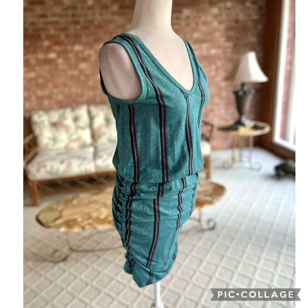 Sundry Dress Ruched Bodycon Teal Striped Mini Knit Sleeveless S Casual V-Neck - Image 11