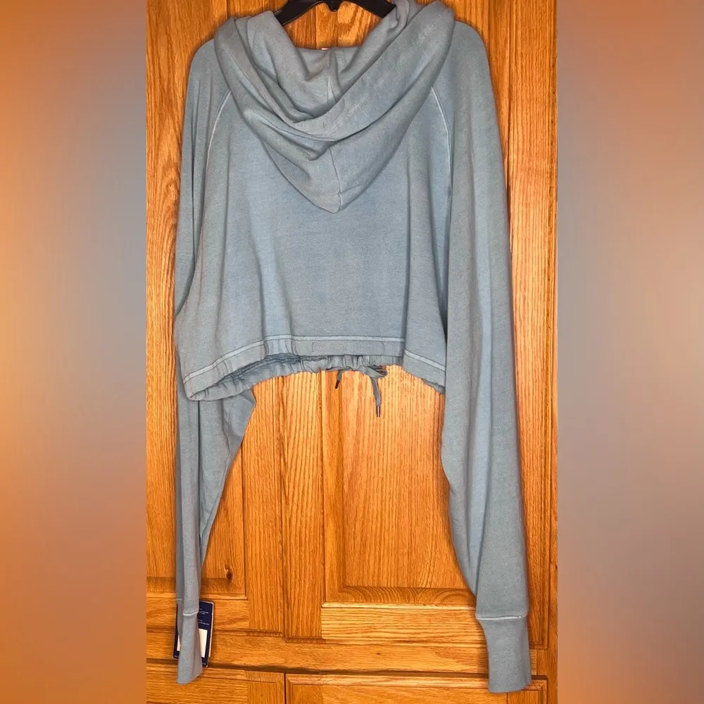 Champion Vintage Cinch Oversized Cropped Hoodie Sweatshirt Light Blue Size Large - Image 12