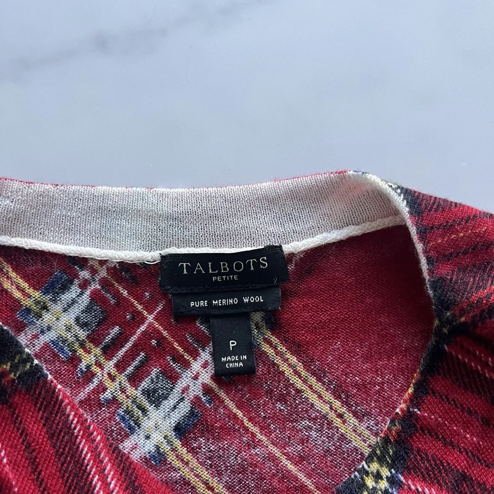 Talbots Merino Wool Sweater Sz SmallRed Plaid Paisley Holiday Christmas Preppy - Image 6