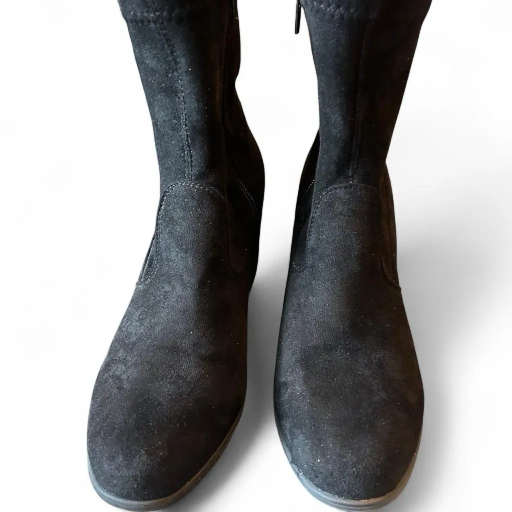 Black Suede Block Heel Booties | Size 8 - Image 6
